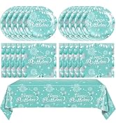 41Pcs Teal Birthday Decorations for Women Girls,Teal Silver Tableware Set Party Paper Plates Napk...