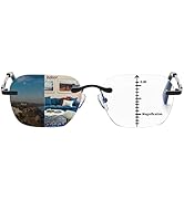 K.LAVER Progressive Multifocus Rimless Photochromic Reading Glasses Anti-Blue Light Transition Co...