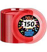 WELLIFE Neon Red Party Plates 9 Inch -150 Count, Translucent Red Plastic Disposable Dinner Neon P...