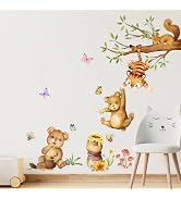 Supzone Tiger Bear Swinging for Honey Wall Decals Cartoon Animals Squirrel on Tree Branches Wall ...