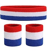 ONUPGO Sweatband Set Sports Headband Wristband Set Sweatbands Terry Cloth Wristband Wrist Sweatba...