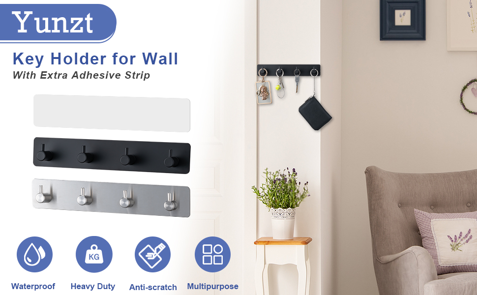 Key Holder for Wall with 2 Self-Adhesive Tapes