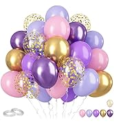 Pink and Purple Balloons, 60Pcs Pastel Purple Pink Balloons, 12 Inch Metallic Purple Gold Confett...