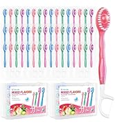 Litlcutie 48 Pack 5-in-1 Disposable Toothbrushes with Toothpaste, Floss, Pick & Tongue Scraper, P...