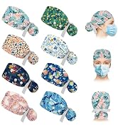 twinklemon 8PCS Scrub Caps Women Nursing Hats with Buttons Adjustable Tie Back Working Cap Bouffa...