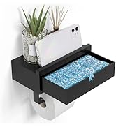 Domax Black Toilet Paper Holder with Shelf - Wall Mount/Adhesive Bathroom Toilet Paper Holder wit...