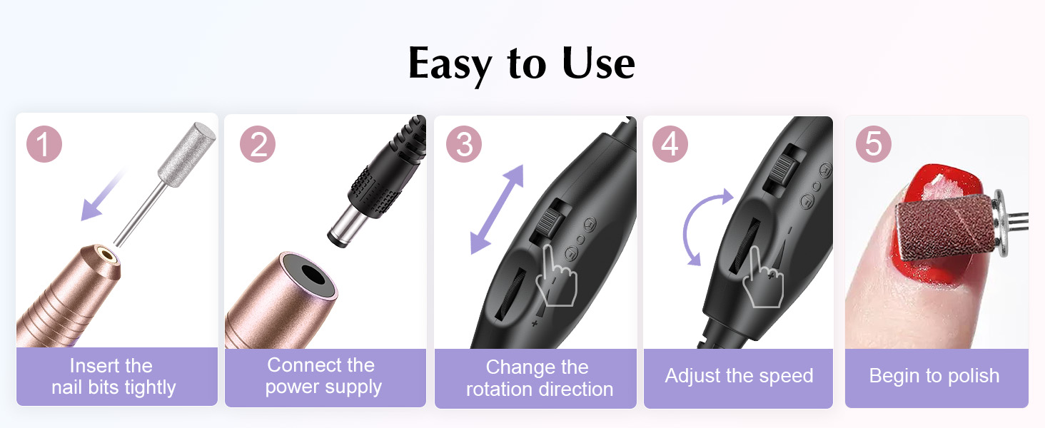Electric Nail Drill File Professional: for Acrylic Gel Dip Powder Nails Portable Nail Drill Machine
