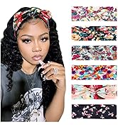 DRESHOW Boho Bow Headbands for Women Vintage Flower Printed Yoga Hairband Elastic Rabbit Ear Head...