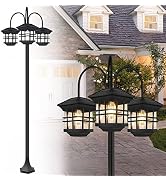 Aluminum Classic Black Solar Lamp Post Lights - 3-Head Waterproof Outdoor Street Lights for Backy...