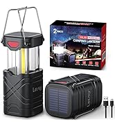 LETMY 2 Pack LED Camping Lantern Rechargeable, Solar Lantern Battery Powered Hurricane Lantern Fl...