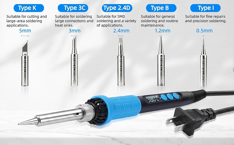 This digital soldering iron comes with 5 different tips for all kinds of soldering scenarios.