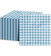 FLOWERCAT 100-Count 2-Ply Baby Blue Cocktail Napkins Gingham - Blue and White Checkered Napkins D...