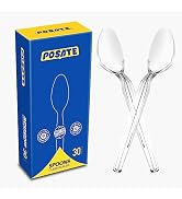 POSATE Heavy Duty Plastic Spoons - Food-Grade Disposable Material, Clear, Pack of 30