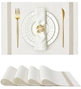 Leetaltree Luxury White Placemats with Gold Stripes Placemats Set of 4 - Waterproof Washable for ...