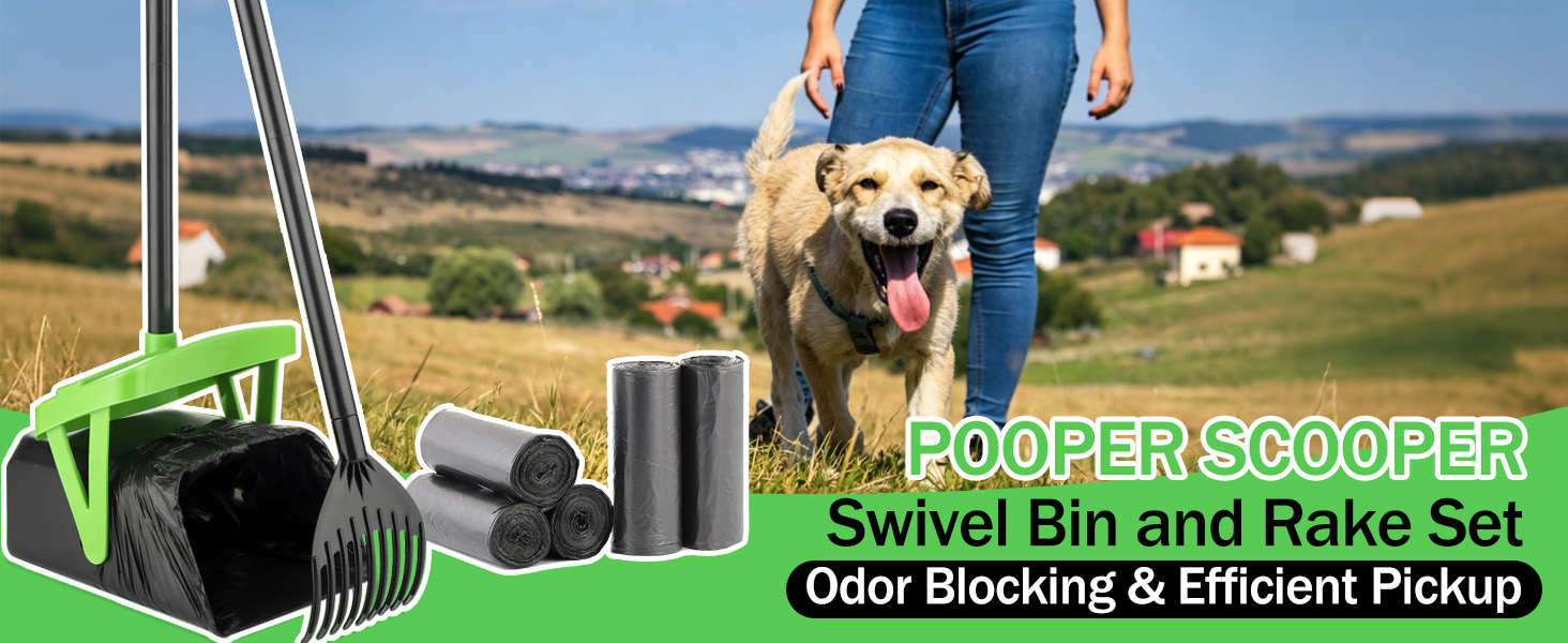 FUSBUNTY Dog Pooper Scooper Swivel Bin with 100 Waste Bags