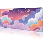 LIMKRIAN Purple Cloud Mouse Pad Large Desk Mat, Kawaii Purple Computer Mousepad with Stitched Edg...