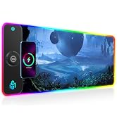 Wireless Charging RGB Gaming Mouse Pad, LED Mouse Mat 800x300x4MM, 10 Light Modes Large Mousepad ...