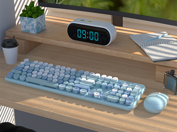 Blue colorful wireless keyboard and mouse