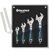 DURATECH 4-Piece Adjustable Wrench Set, 6-inch, 8-inch, 10-inch, 12-inch | 3-in-1 Spanner with Bo...