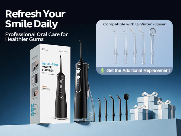 Package:1 x Water Flosser, 5 x Jet Tips, 1 x USB charging Cable, 1 x User Manual