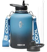 Coolflask 64 oz Water Bottle Insulated with Strap, Half Gallon Water Jug Stainless Steel with Str...