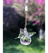 Sun Catcher Hanging Crystals Ball with Sliver Butterfly, Glass Prism Suncatcher Rainbow Maker wit...