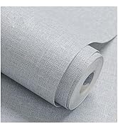 Fabric Peel and Stick Wallpaper Gray Faux Grasscloth Wall Paper Self-Adhesive 17.8” x 118” Linen ...