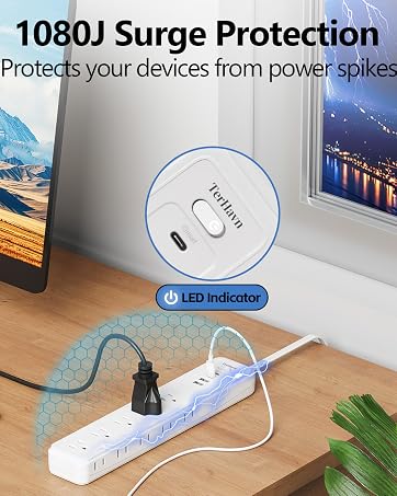 flat plug surge protector power strip