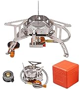 DZRZVD Windproof Portable Backpacking Stove Burner with Piezo Ignition,Stove Adapter,Plastic Stor...