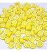 200Pcs Yellow Lemon Polymer Clay Beads Fruit Charm Beads Flat Spacer Beads Jewelry Making Supplie...
