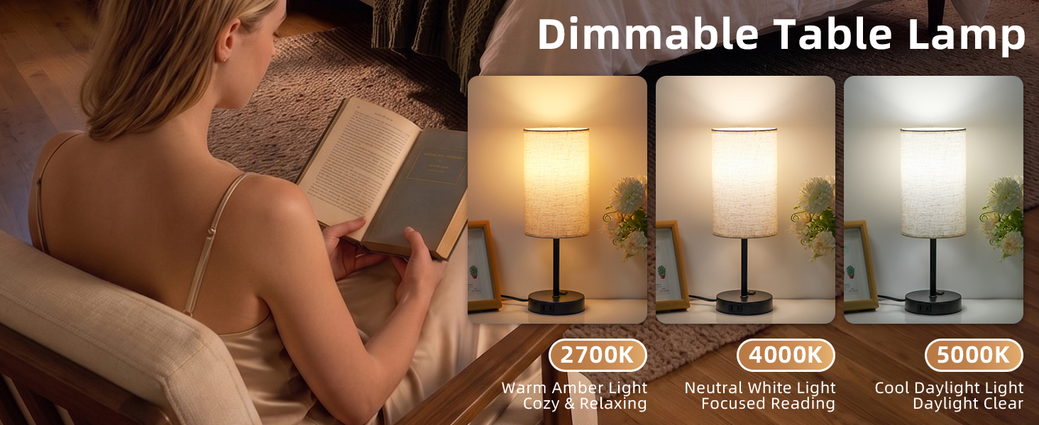 ZJOJO Bedside Table Lamps for Bedroom Set of 2