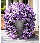 HyeFlora Artificial Flowers for Outdoors, 2pcs Faux Silk Pansies Flowers UV Resistant Fake Hangin...
