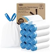 Small Trash Bags 3 Gallon, 360 Count -1.2 Mil Drawstring Mini Garbage Bags, White Plastic Trash C...