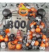 Halloween Balloon Arch Garland Kit, 126Pcs Black and Orange Balloons with Halloween BOO Pumpkin B...