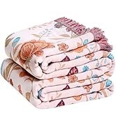 Wzvzss Boho Throw Blanket - 100% Cotton Ultra Soft Muslin Blanket, 60"x80" Lightweight Floral But...
