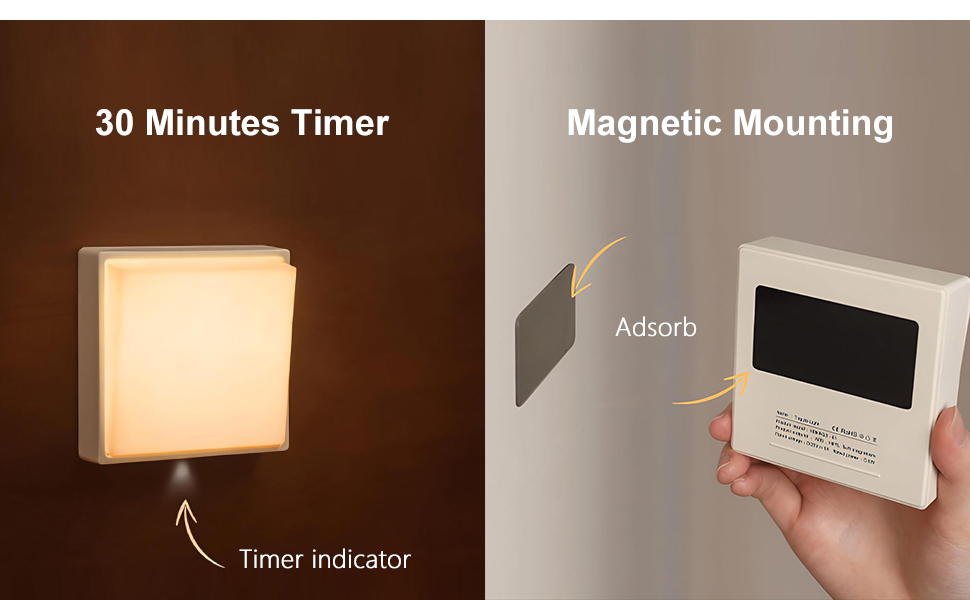 Vecoter LED Night Light, Magnetic Nightlight with Rechargeable Battery,Dimmable,30-Minute Timer