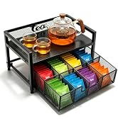 Tea Bag Organizer, Wood Tea Organizers and Storage Chest, Wood and Metal Tea Organizers and Stora...