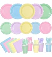 BCCSNNM 175 Pcs Pastel Plates and Napkins Party Supplies,Disposable Rainbow Dinnerware Set for 25...