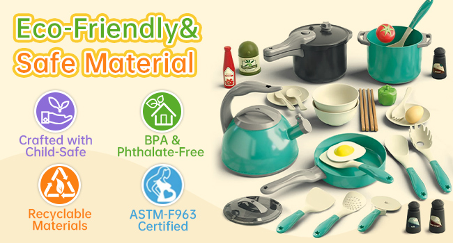 Eco-friendly kitchen playset made from sustainable,recyclable materials--safe for children and Earth