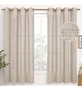 YoungsTex Natural Linen Curtains 63 Inch Length 2 Panels Bronze Grommet Linen Textured Short Wind...
