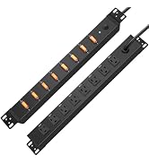 HHSOET 8 Outlet PDU Power Strip, 1U Rack Mount Surge Protection, Metal Mountable Outlet Strip wit...
