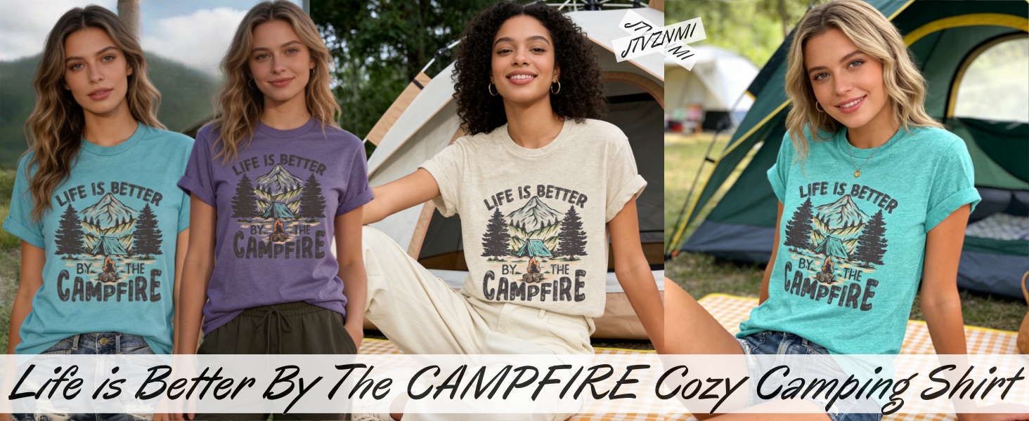 Camping Shirts for Women Camp Graphic Shirt Camper T-Shirt Hiking Tops