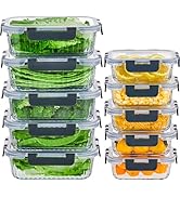 Wancilock 10 Pack Glass Meal Prep Containers with Lids Non-slip Food Storage Container Lunch Cont...