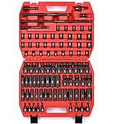 MIXPOWER 3/8'' Drive Master Impact Socket Set, 87-Piece Deep & Standard SAE and Metric,CR-MO, 1/4...