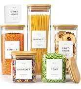 EDELHAUS Glass Storage Containers with Lids - Canister for Pantry Food | Bamboo Lids White Labels...