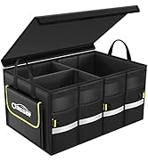 Oasser Car Trunk Organizer, 3 Compartments Collapsible Waterproof Car Organizer Storage with Fold...