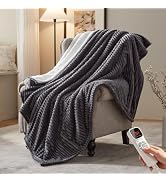 BEARKISS Electric Heated Blanket,50"x60" Heating Throw Flannel Grey | ETL Certified 9 Setting Ele...
