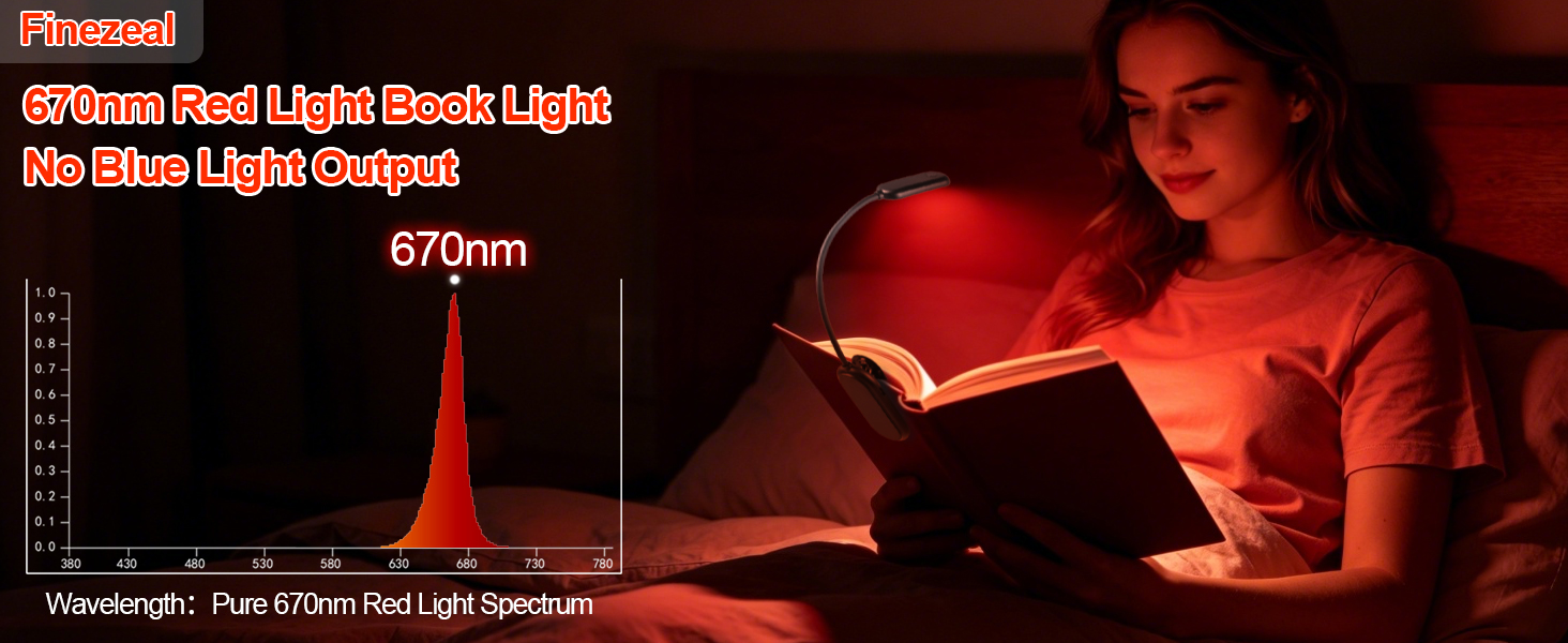 670nm red light book light reading at night - no blue light