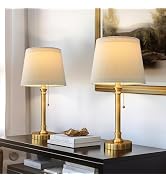 Oneach Modern Gold Brass Table Lamp Set of 2 for Bedroom Living Room 19.5'' Traditional Bedside D...