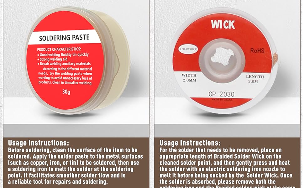 2 in 1 solder removal kit rosin soldering paste flux no clean solder wick desoldering core